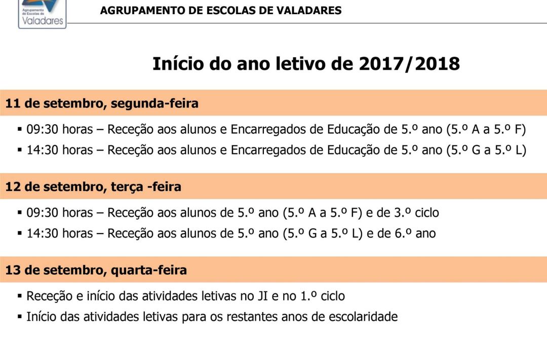 Inicio do ano lectivo 2017